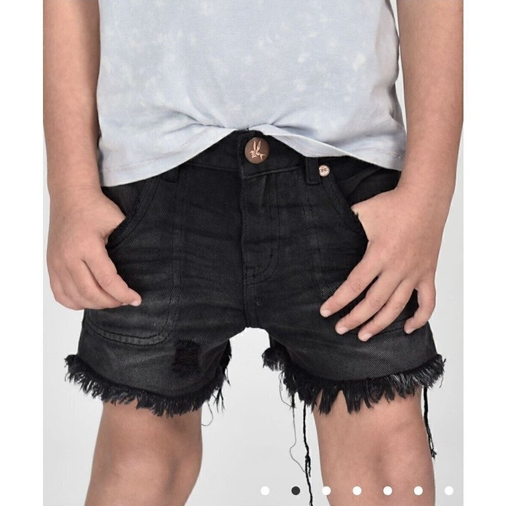 New One Teaspoon Mr Relaxed Straight Leg Denim Shorts Kids 9-10 Black Panther